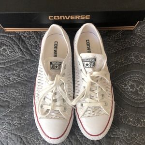 Converse White Crochet Style Low Top Sneakers